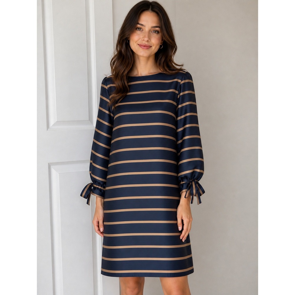 Banana Republic Navy Blue Gold Striped Shift Dress Nautical Preppy Chic Womens 4